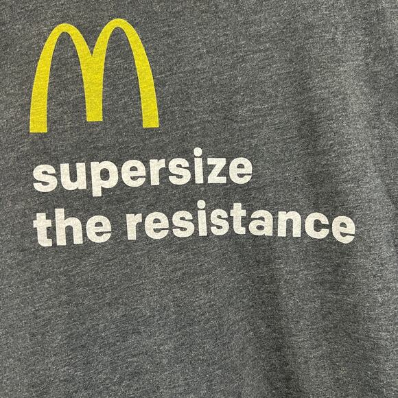 Supersize the Resistance Yellow Arch M Gray T-Shirt Mens Size XL - Picture 3 of 4